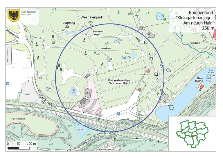 Der Evakuierungsradius bei einer Entschärfung im Westfalenpark am 3. Dezember 2024