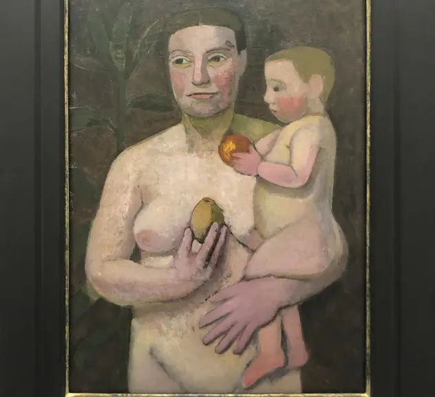 Paula Modersohn-Becker, Mutter mit Kind auf dem Arm, Halbakt II, 1907.