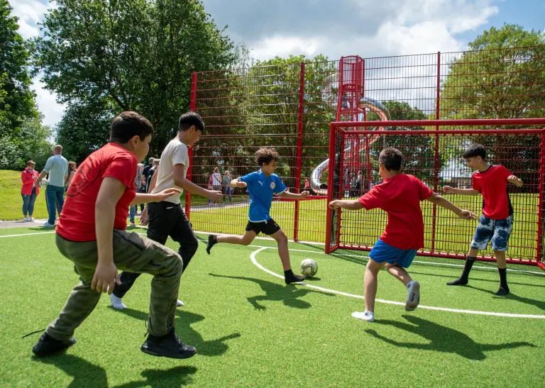 Fußballfreu(n)de: Kicken ist am neu gestalteten Spielplatz an der Varziner Straße auch möglich.