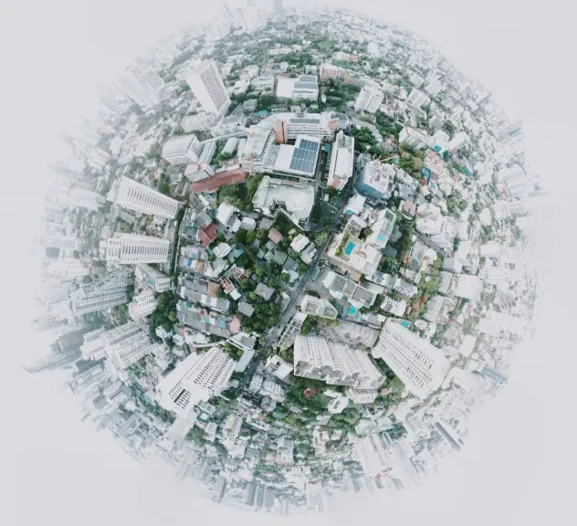 Fotografie aus der Luft auf die Stadt.