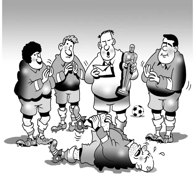 Cartoon von Mark Lynch zum Thema Fußball im digitalen Schaufenster des schauraum: comic + cartoon.